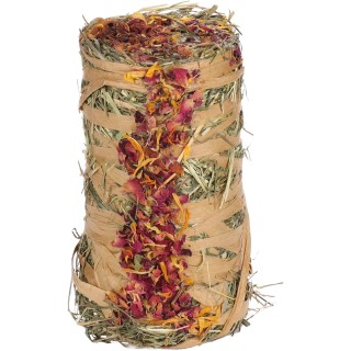 Rouleau de foin aux fleurs