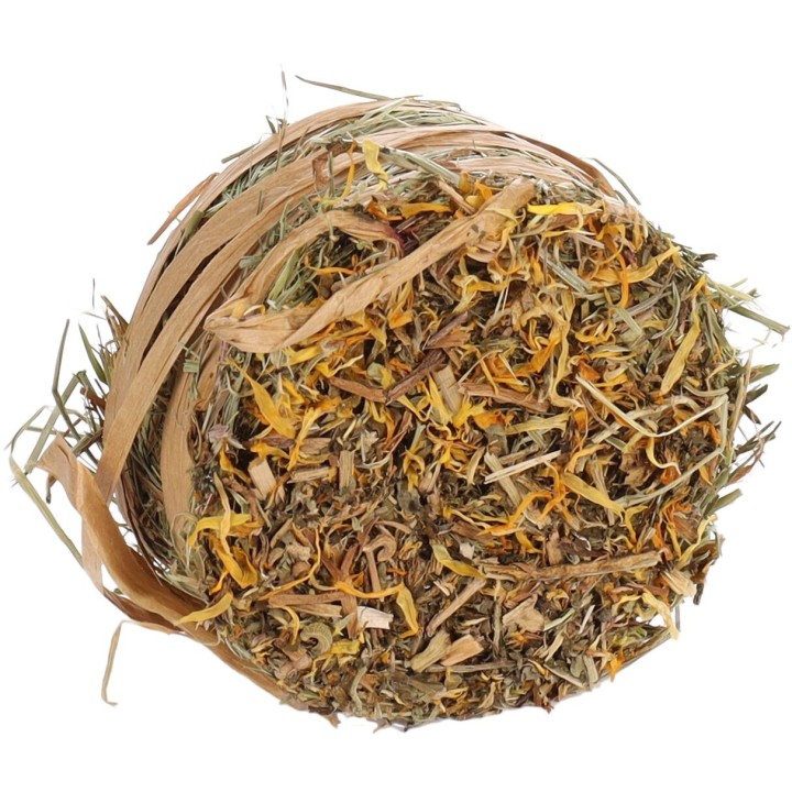 Donut de foin aux fleurs de souci et pissenlit